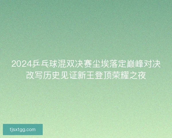 2024乒乓球混双决赛尘埃落定巅峰对决改写历史见证新王登顶荣耀之夜